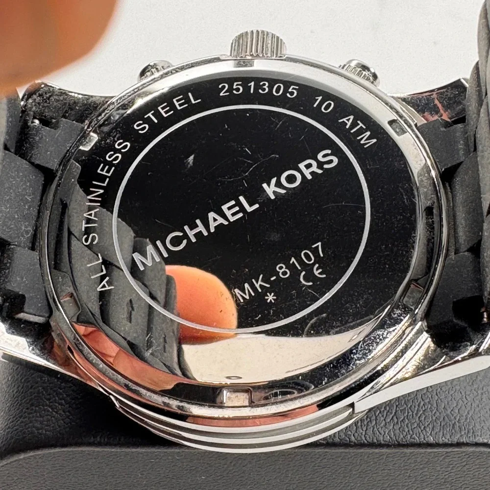Michael Kors MK-8107 Black Silicone Stainless Steel Chronograph Mens Watch